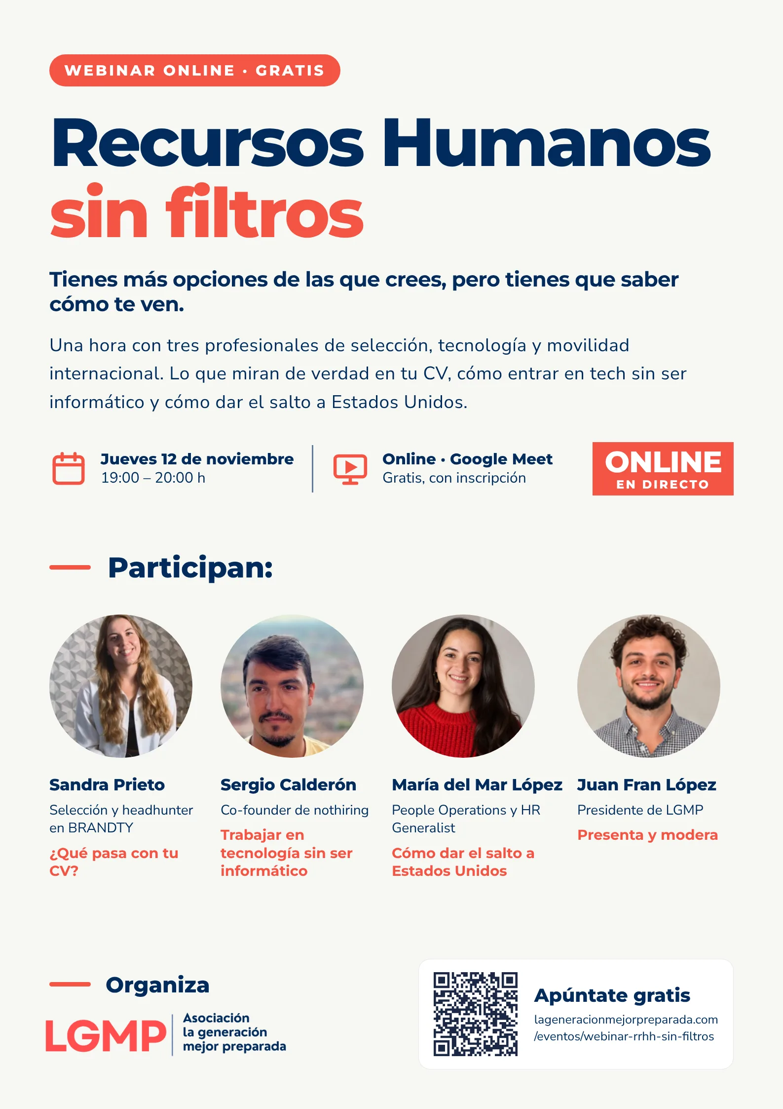 Cartel de WEBINAR LGMP: Recursos Humanos sin filtros